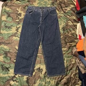 PBX Basics wide leg jeans dark wash vintage 00s cross weave size 36/30.5